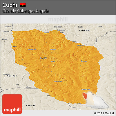 Political Panoramic Map of Cuchi, shaded relief outside