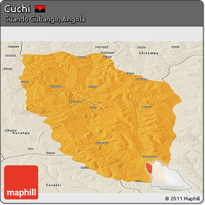 Political Panoramic Map of Cuchi, shaded relief outside
