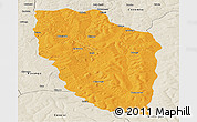 Political Panoramic Map of Cuchi, shaded relief outside