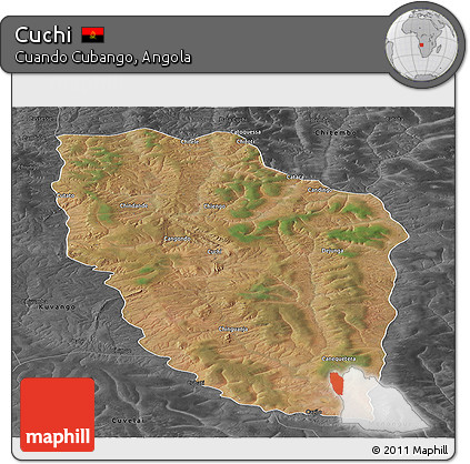 Satellite Panoramic Map of Cuchi, darken, desaturated