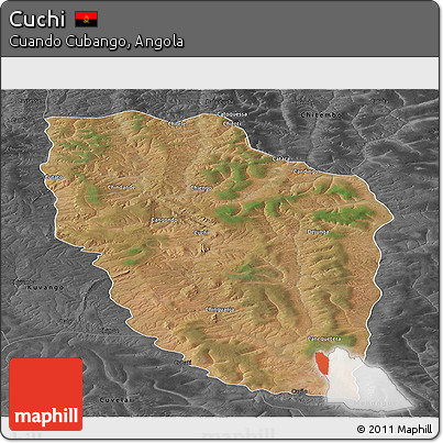 Satellite Panoramic Map of Cuchi, darken, desaturated