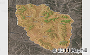 Satellite Panoramic Map of Cuchi, darken, semi-desaturated