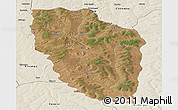 Satellite Panoramic Map of Cuchi, shaded relief outside