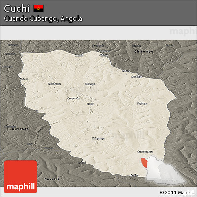 Shaded Relief Panoramic Map of Cuchi, darken