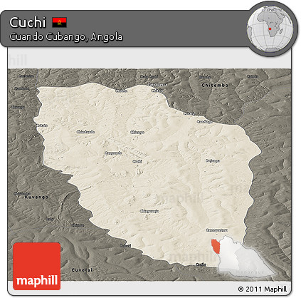 Shaded Relief Panoramic Map of Cuchi, darken