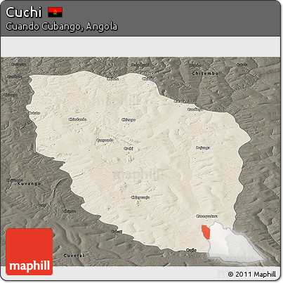 Shaded Relief Panoramic Map of Cuchi, darken
