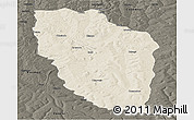 Shaded Relief Panoramic Map of Cuchi, darken