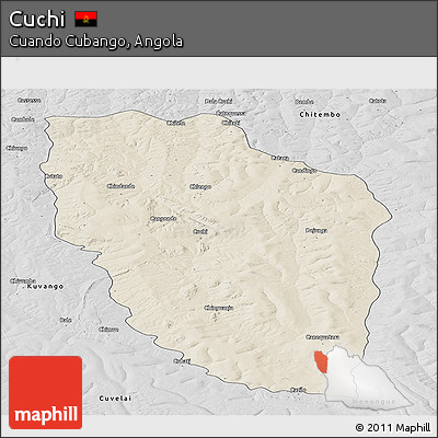 Shaded Relief Panoramic Map of Cuchi, desaturated