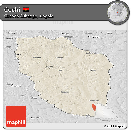 Shaded Relief Panoramic Map of Cuchi, desaturated