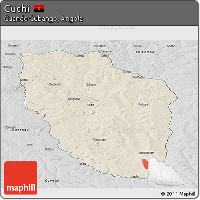 Shaded Relief Panoramic Map of Cuchi, desaturated