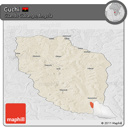Shaded Relief Panoramic Map of Cuchi, lighten, desaturated