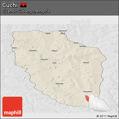 Shaded Relief Panoramic Map of Cuchi, lighten, desaturated