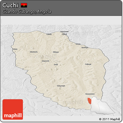 Shaded Relief Panoramic Map of Cuchi, lighten, desaturated