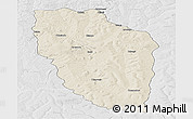 Shaded Relief Panoramic Map of Cuchi, lighten, desaturated