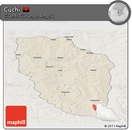 Shaded Relief Panoramic Map of Cuchi, lighten