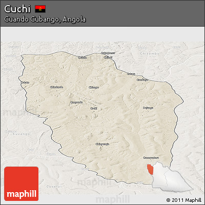 Shaded Relief Panoramic Map of Cuchi, lighten