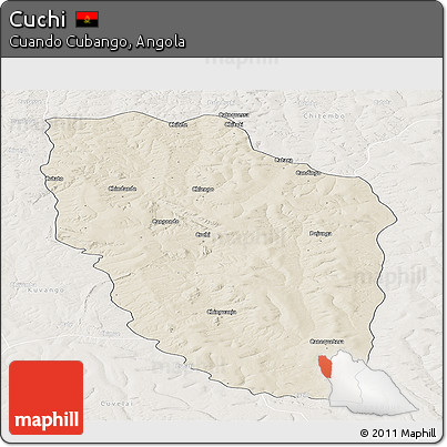 Shaded Relief Panoramic Map of Cuchi, lighten