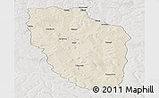 Shaded Relief Panoramic Map of Cuchi, lighten, semi-desaturated