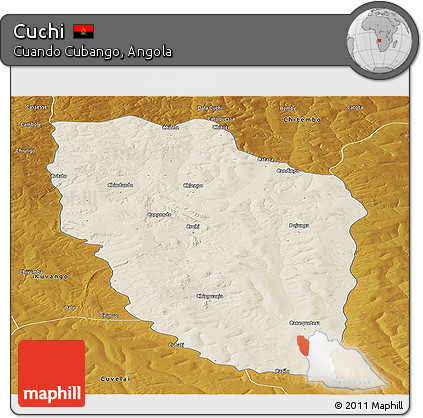 Shaded Relief Panoramic Map of Cuchi, physical outside