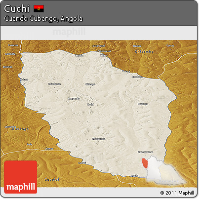Shaded Relief Panoramic Map of Cuchi, physical outside