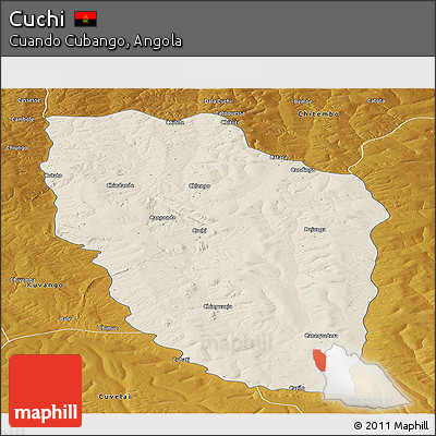 Shaded Relief Panoramic Map of Cuchi, physical outside