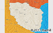 Shaded Relief Panoramic Map of Cuchi, political outside