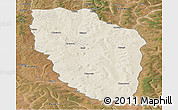 Shaded Relief Panoramic Map of Cuchi, satellite outside