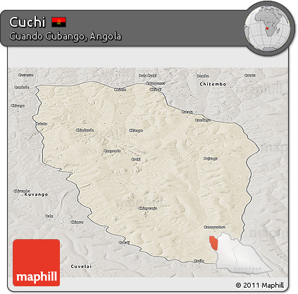 Shaded Relief Panoramic Map of Cuchi, semi-desaturated