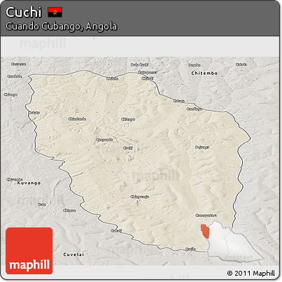Shaded Relief Panoramic Map of Cuchi, semi-desaturated