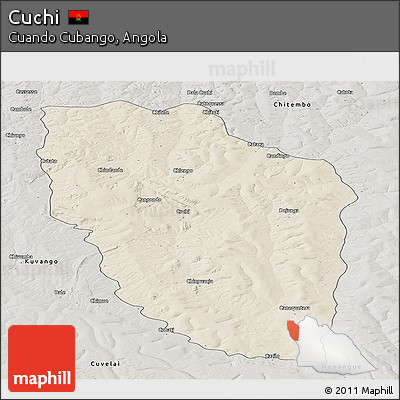 Shaded Relief Panoramic Map of Cuchi, semi-desaturated