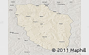 Shaded Relief Panoramic Map of Cuchi, semi-desaturated