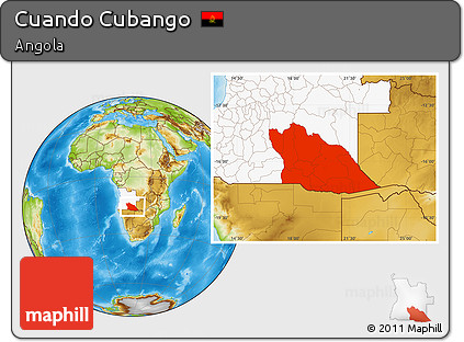 Physical Location Map of Cuando Cubango, highlighted country