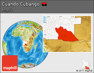 Physical Location Map of Cuando Cubango, highlighted country