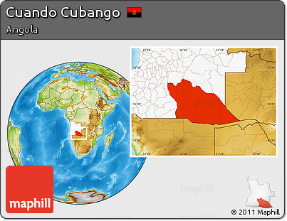 Physical Location Map of Cuando Cubango, highlighted country