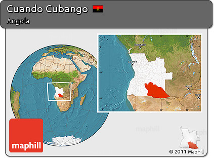 Satellite Location Map of Cuando Cubango, highlighted country, within the entire country