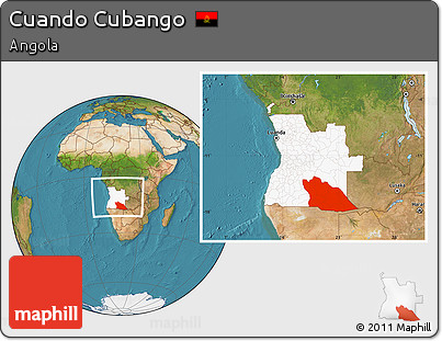 Satellite Location Map of Cuando Cubango, highlighted country, within the entire country