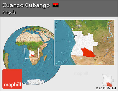 Satellite Location Map of Cuando Cubango, highlighted country, within the entire country