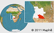 Satellite Location Map of Cuando Cubango, highlighted country, within the entire country