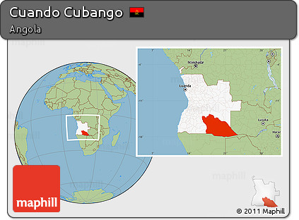 Savanna Style Location Map of Cuando Cubango, highlighted country, within the entire country