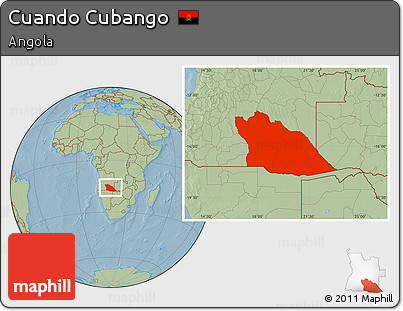 Savanna Style Location Map of Cuando Cubango, hill shading
