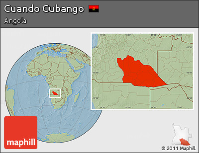 Savanna Style Location Map of Cuando Cubango, hill shading