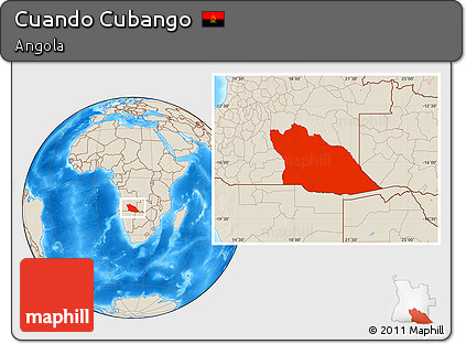 Shaded Relief Location Map of Cuando Cubango