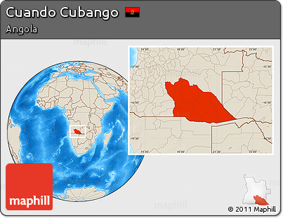 Shaded Relief Location Map of Cuando Cubango