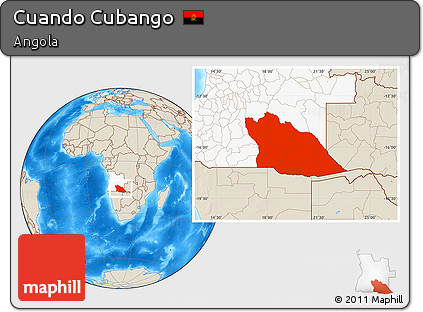 Shaded Relief Location Map of Cuando Cubango, highlighted country