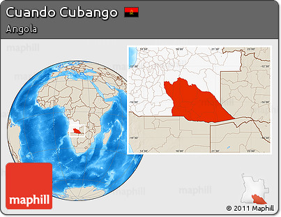 Shaded Relief Location Map of Cuando Cubango, highlighted country