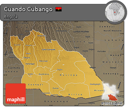 Physical Map of Cuando Cubango, darken, semi-desaturated