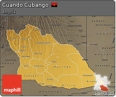 Physical Map of Cuando Cubango, darken, semi-desaturated