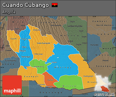 Political Map of Cuando Cubango, darken, semi-desaturated