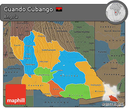 Political Map of Cuando Cubango, darken, semi-desaturated