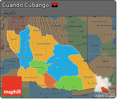 Political Map of Cuando Cubango, darken, semi-desaturated